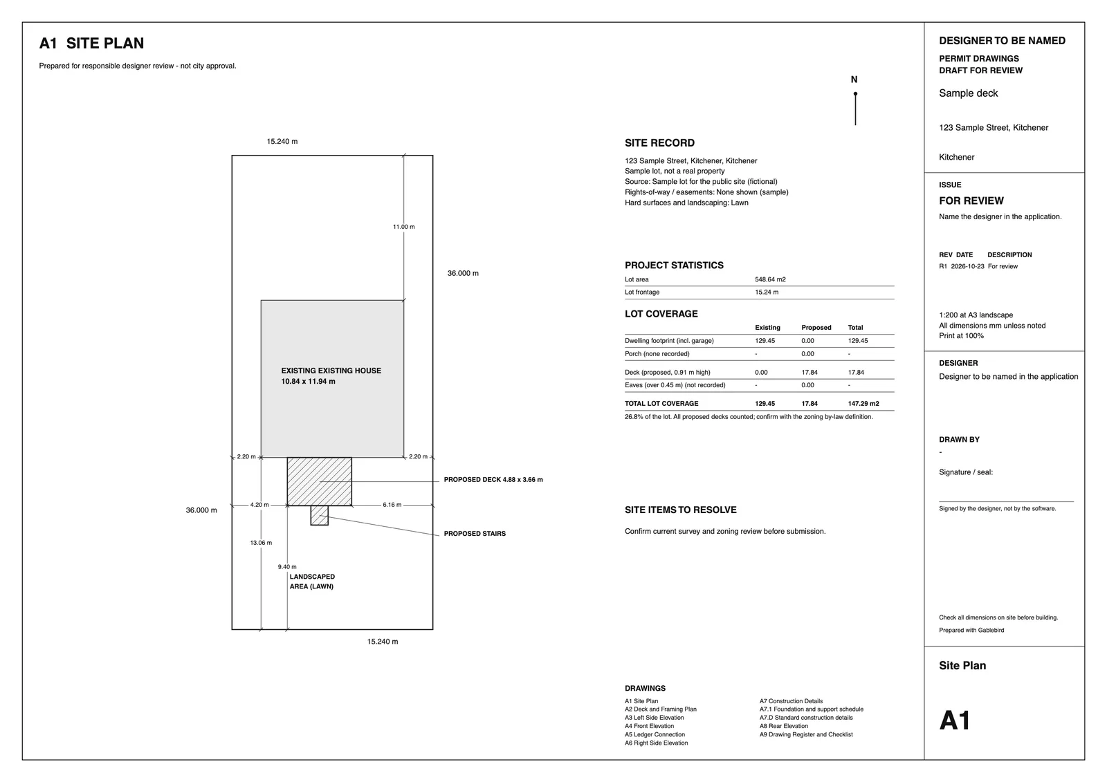 Sample permit sheet A1: Site plan