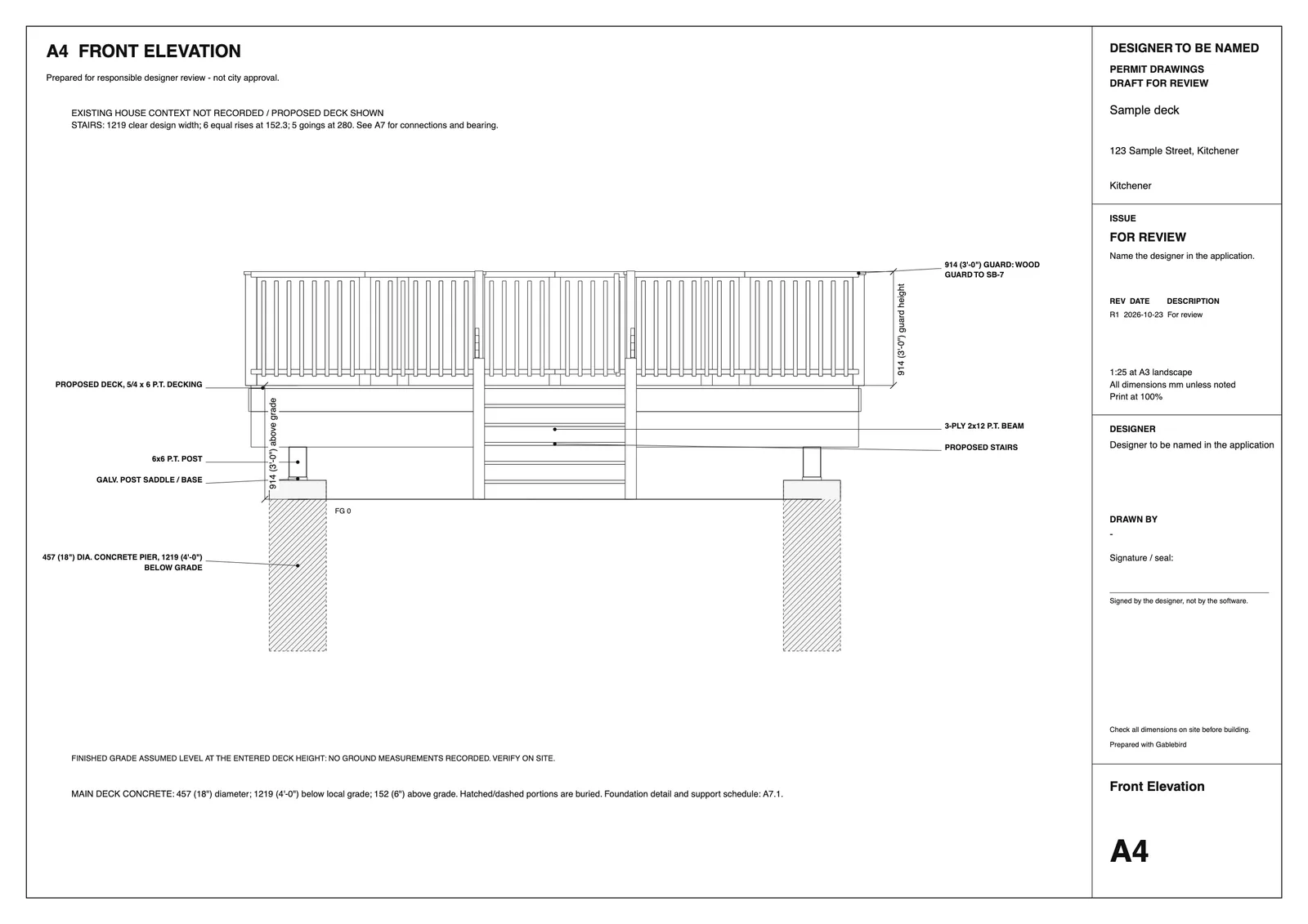 Sample permit sheet A4: Front elevation