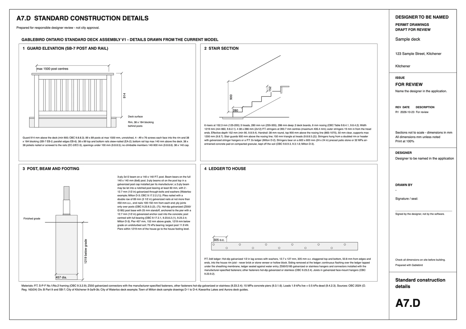Sample permit sheet A7.D: Construction details
